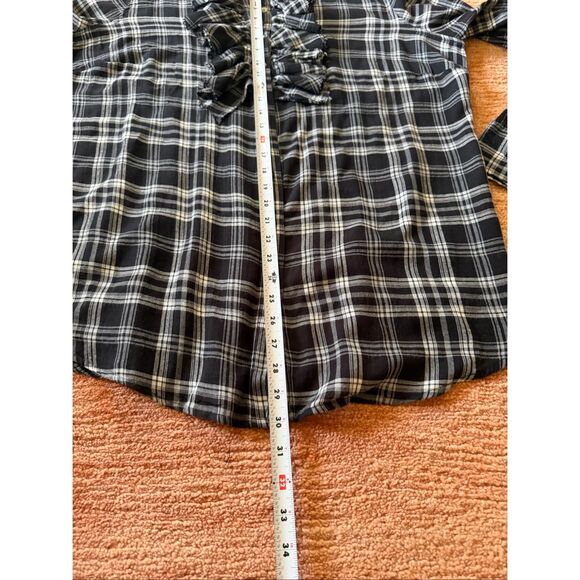 Converse One Star black white plaid ruffle button shirt long sleeve 2/M - Picture 3 of 7